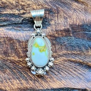 925 Sterling Silver Palomino Turquoise Pendant Daniel Benally Navajo Handmade